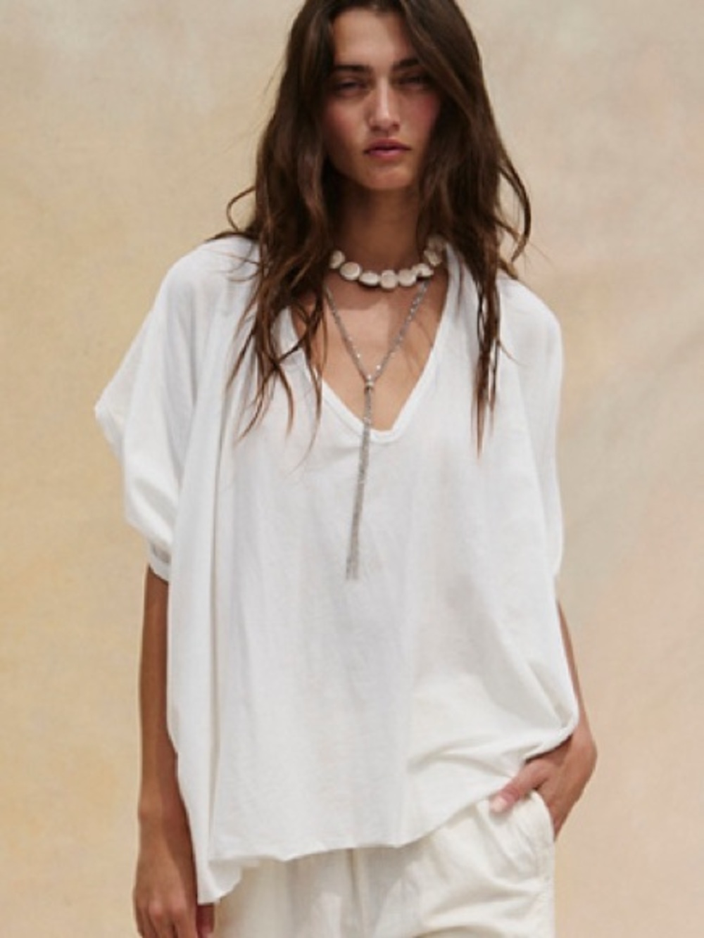 Free People White Draped V-Neck Tank